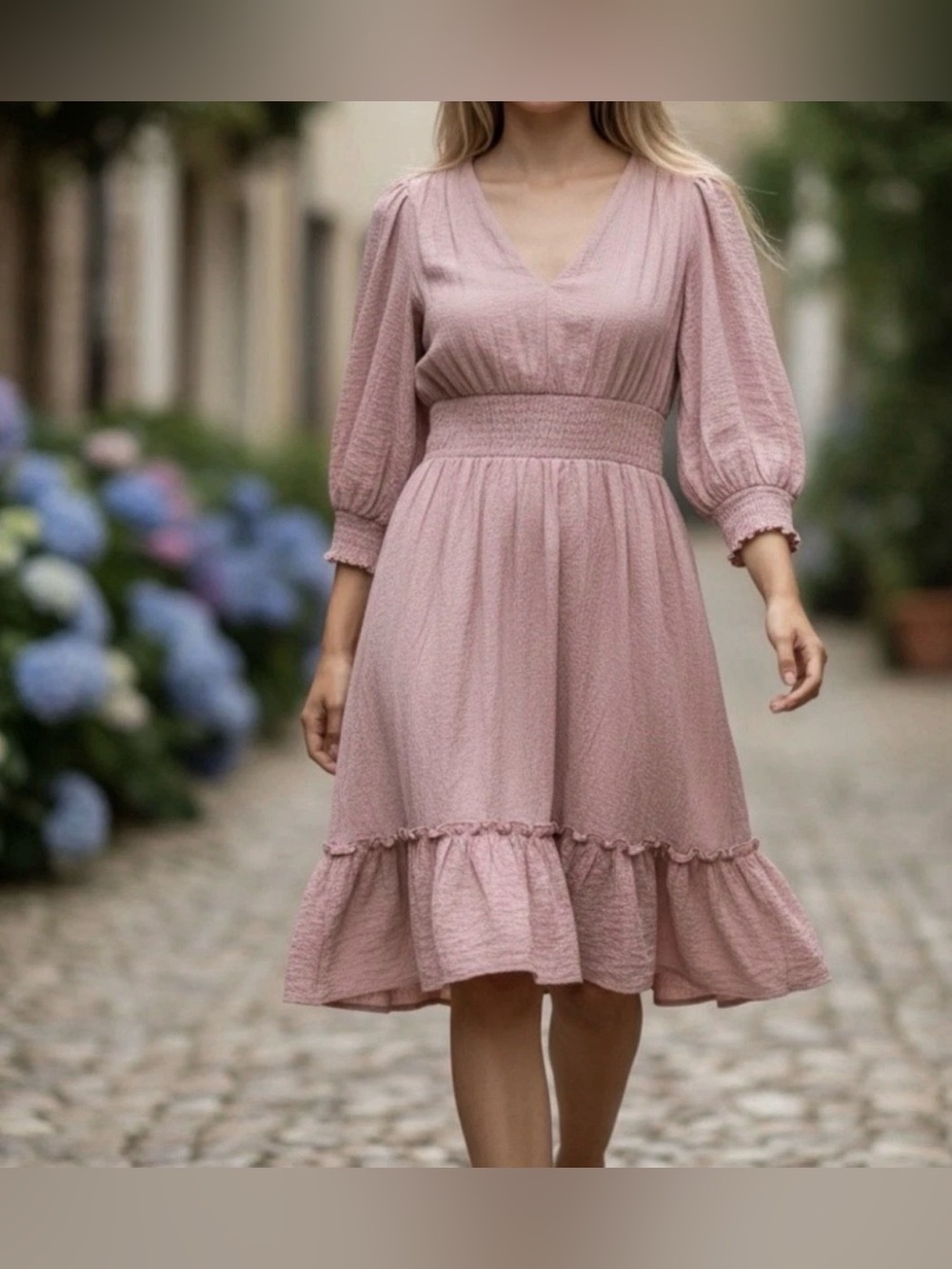 Calvin Klein Dusty Pink Gauze Smocked Waist Midi Dress - Size 4